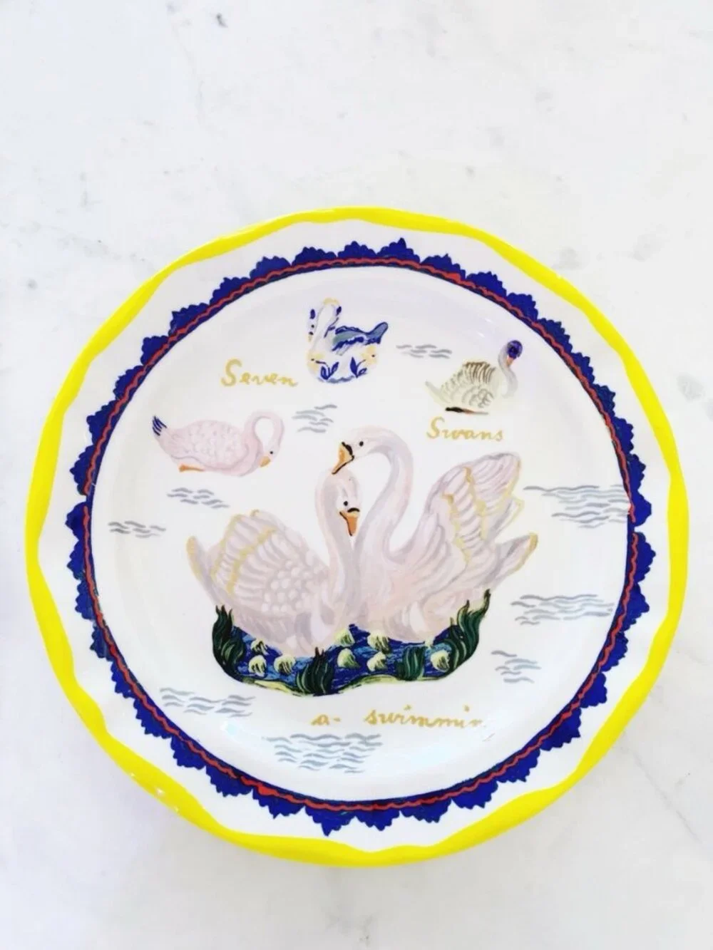 Anthropologie Nathalie Lete 12 Days Of Christmas 7 Swans Swimming plate